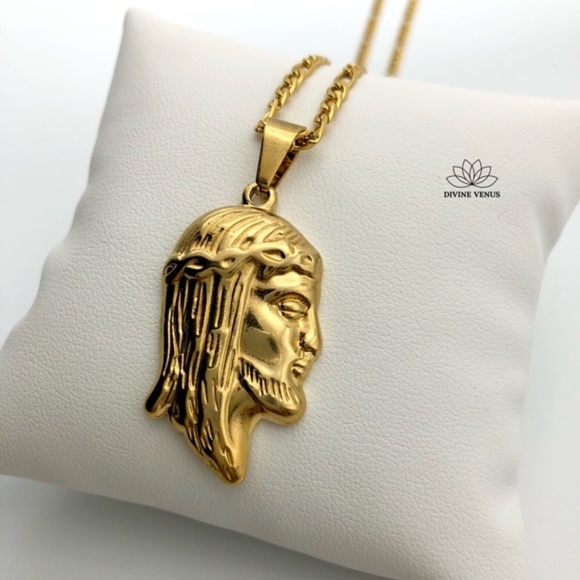 Jesus Necklace | Gold Plated Stainless Steel - Picture 3 of 11